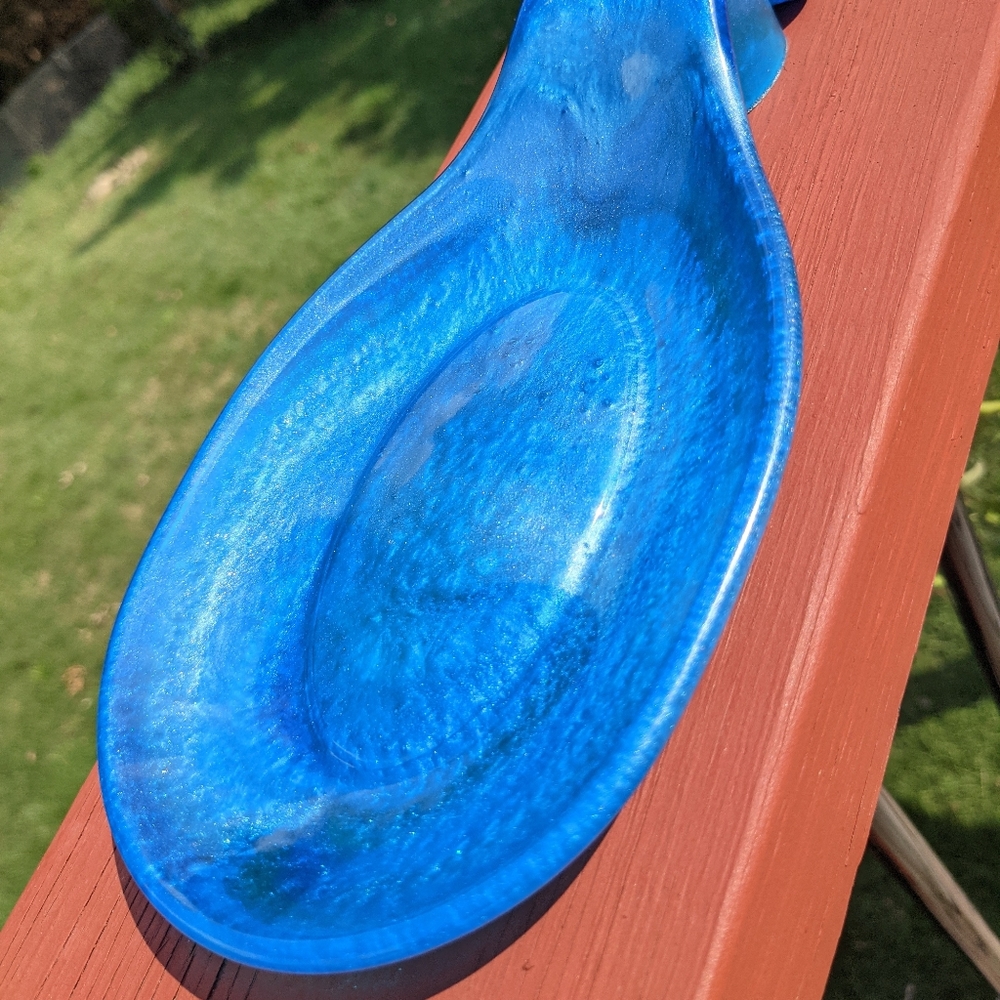 Spoon Rest Blue Resin Art Kitchen Utensil Holder Cozy Kitchen Home Handmade - Picture 9 of 10